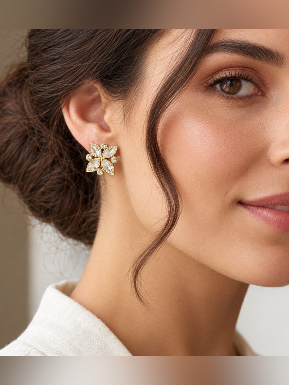 Monet Gold and Clear Crystal Flower Clip Earrings